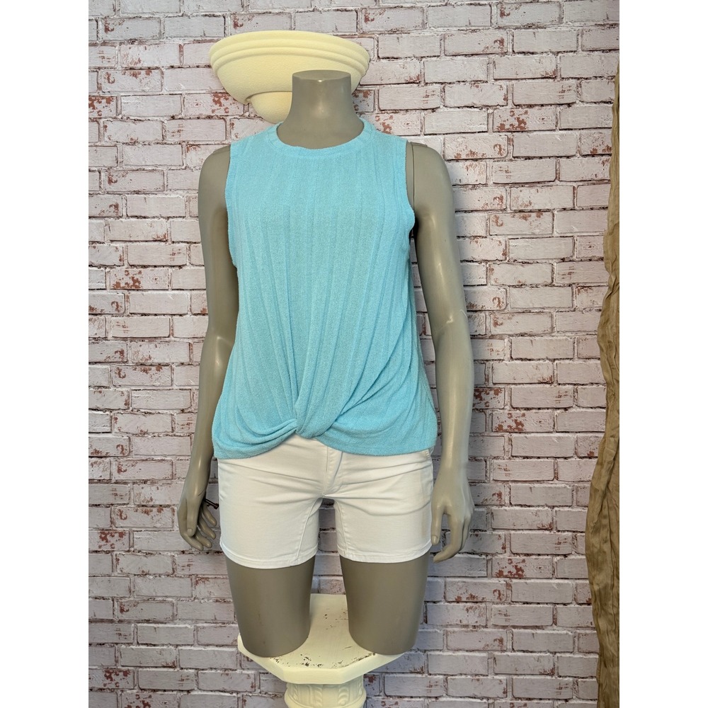 Sky Blue Coastal Ribbed Twist Front Sleeveless Tank Top Womens Large Soft Girl